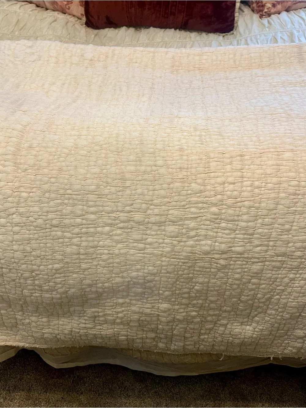 Pottery Barn Cream Quilted Coverlet and matching shams